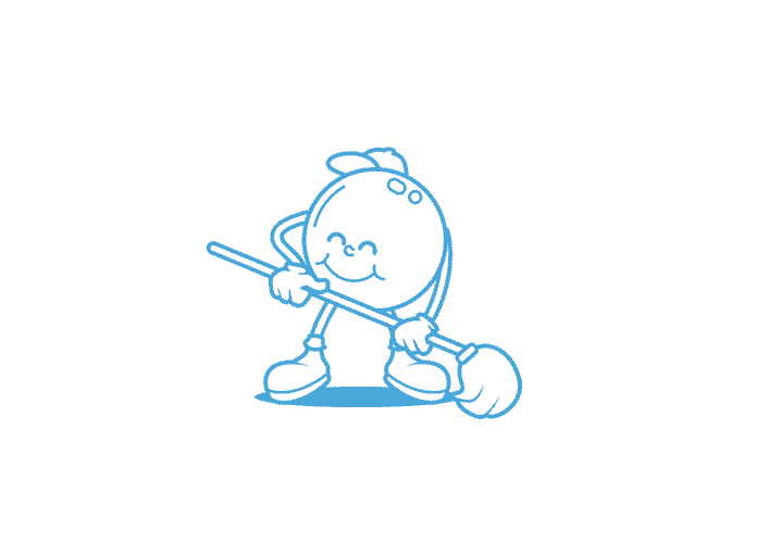 La mascotte Sweep it passe le balai